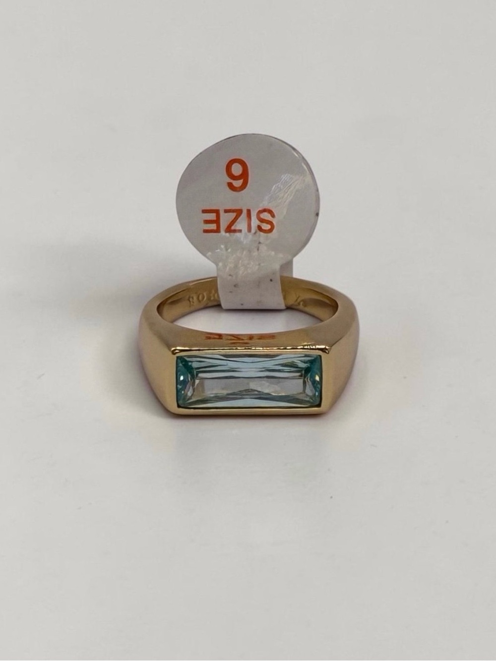 Bomb Party Gold-Tone Blue Crystal Baguette Ring Size 6